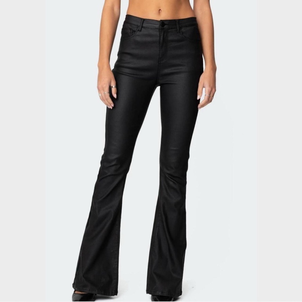 Edikted Black Luna Faux Leather Flare Jeans
